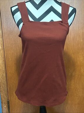 Maurices Ribbed Square Neck Tank Top in Rust Brown